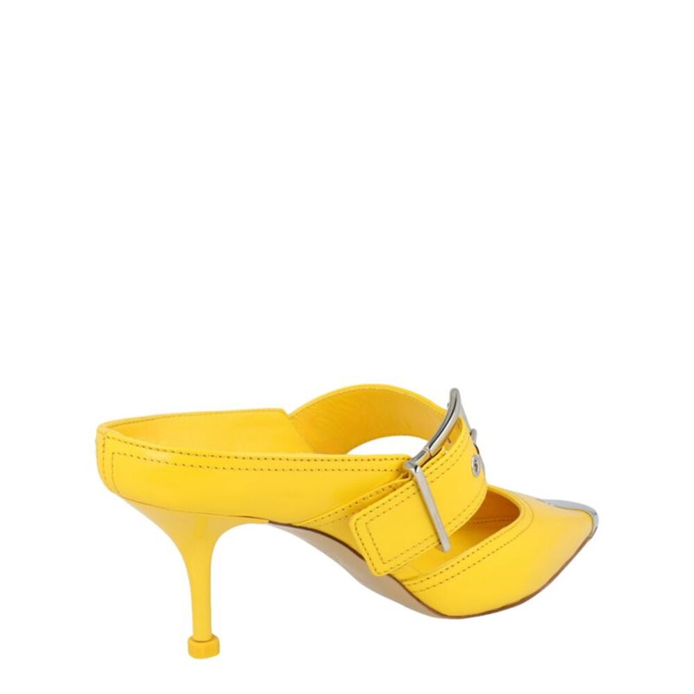 Alexander McQueen Buckle Leather Mules Yellow Womens - Picture 3 of 6